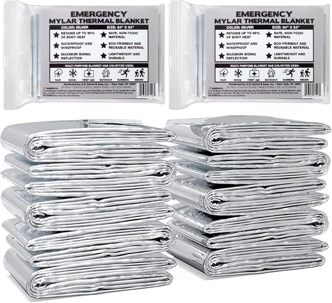 100 Mylar Emergency Survival Blankets Bulk | Emergency Blanket Bulk Mylar Survival Thermal Blankets 100 Pack Silver Foil Reflective Blankets for Cold Outdoors Camping Hiking First Responders, Runners