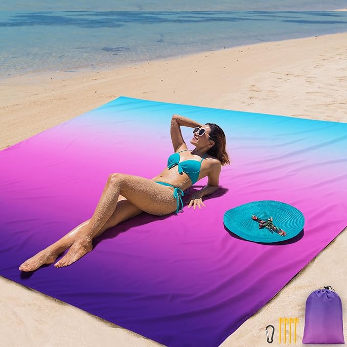 AISPARKY Beach Blanket Waterproof Sandproof Extra Large, Oversized Beach Mat, Quick Drying&Compact&Lightweight, Picnic Blankets Vacation Essentials for Outdoor Beach Camping (79" X 83" (4 Person))