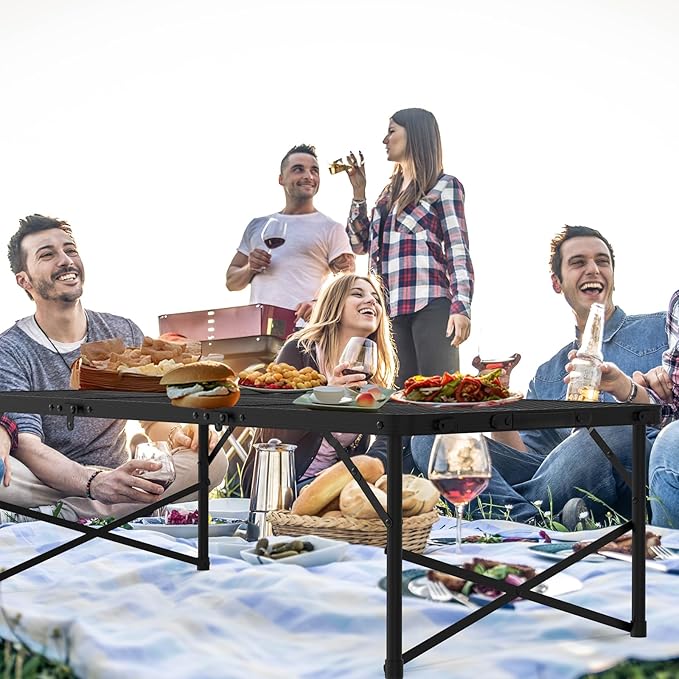 WildFinder Folding Gril Table, 4x2 FT Camping Table with Mesh Desktop,Height Adjustable Folding Grill Table with Mesh Bag,Portable Outdoor for Picnic,Camping,BBQ,Beach(Black)