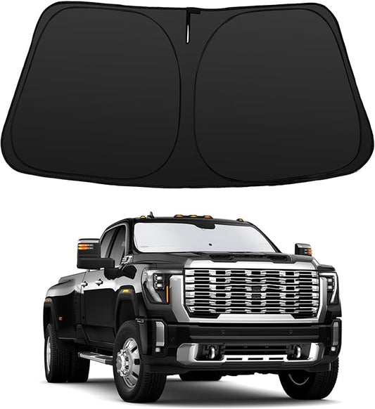 Windshield Sun Shade Custom Fit for 2019-2026 GMC Sierra 1500 2500 3500 Accessories Foldable Sunshade Sun Blocker Protect Car from Sun Rays & Heat Damage Keep Car Cooler