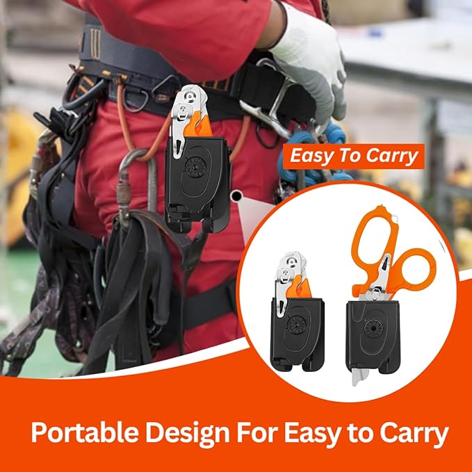6 in 1 Multifunctional Trauma Shears Foldable With Strap Cutter | Heavy Duty Stainless Steel Emergency Response | Survival Shears With Holster | Medical Tactical | Orange