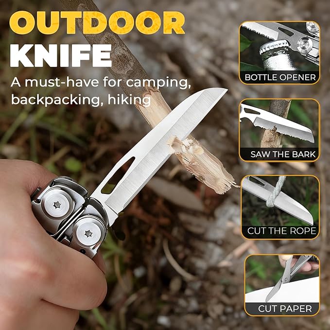 Upgraded 18-in-1 Multitool Pliers, Heavy Duty Stainless Steel Multi-Tool with Spring-Loaded Pliers & Safety Lock, EDC Survival Gear with Fire Starter for Outdoor Camping, Hiking, Gifts for Men