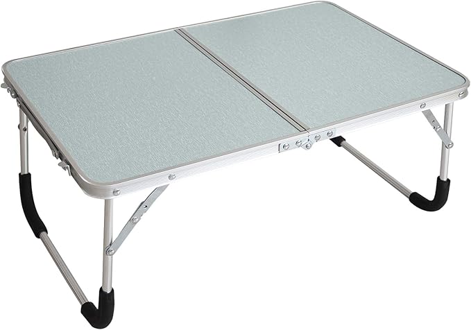 Jucaifu Foldable Laptop Table, Bed Desk, Breakfast Serving Bed Tray, Portable Mini Picnic Table & Ultra Lightweight, Folds in Half with Inner Storage Space (Silvery)