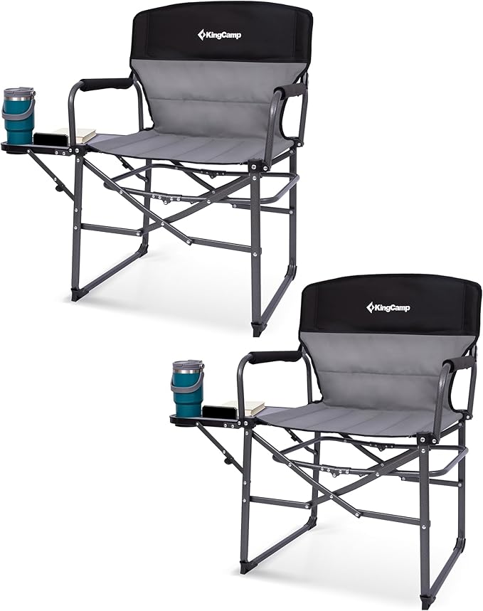 KingCamp Oversized Camping Directors Chair with Side Table, Compact Design Heavy Duty 440lbs, Folding Portable Padded Camp Chairs with Extra Wide Seat & Anti-Sag Fabric for Outdoor Fishing Sports Lawn