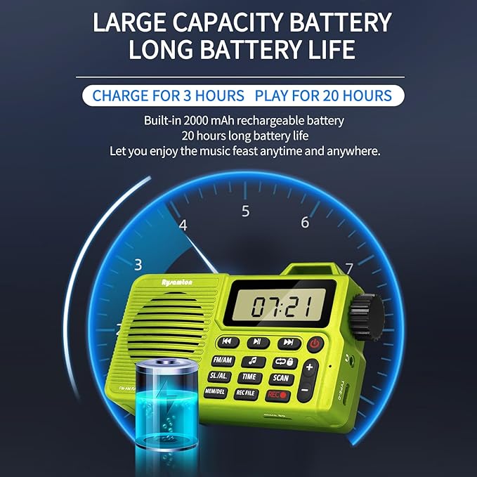 Portable AM/FM Radio, Digital Radio Recorder, Bluetooth 5.0 Speaker, Alarm & Sleep Function, 12/24H Time Display (Yellow Green)