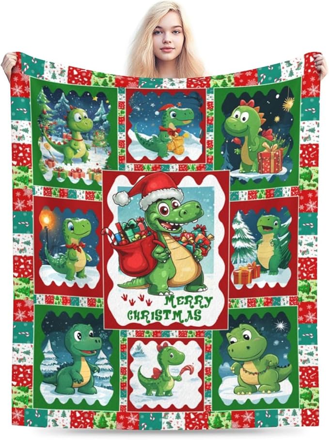 Christmas Dinosaur Blanket Cute Dinosaur Flannel Plush Throw Blanket Cozy Dinosaur Fleece Bedding Stuff Decor Blanket Gifts for Dinosaur Lover Girls Boys Kids Adults Women Bed Travel 50"x60"