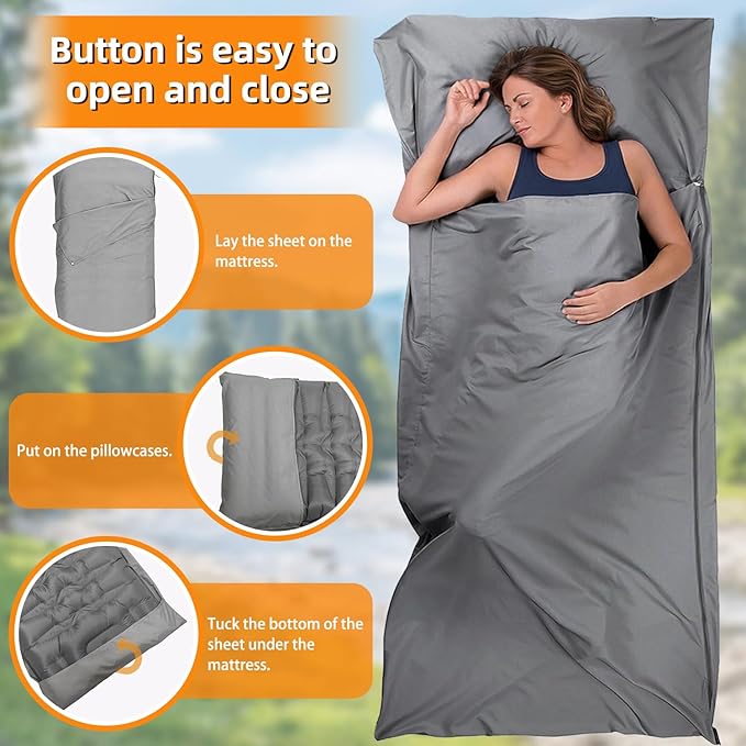 Extra Thick Camping Sleeping Pad – Self Inflating Camping Mat with Ultralight Sleeping Bag Liner, Backpacking Camping Pad with Pillow & Foot Pump for Outdoor Hiking, Tent, Travel (Gray)