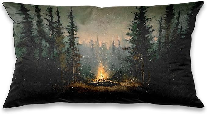 Vintage Forest Campfire Pillow Covers 20x12, Moody Pine Tree Camping Decor, Rustic Woodland Campsite Decorative Throw Pillow Covers for Home Bedroom Living Room,Camper Lover Gifts