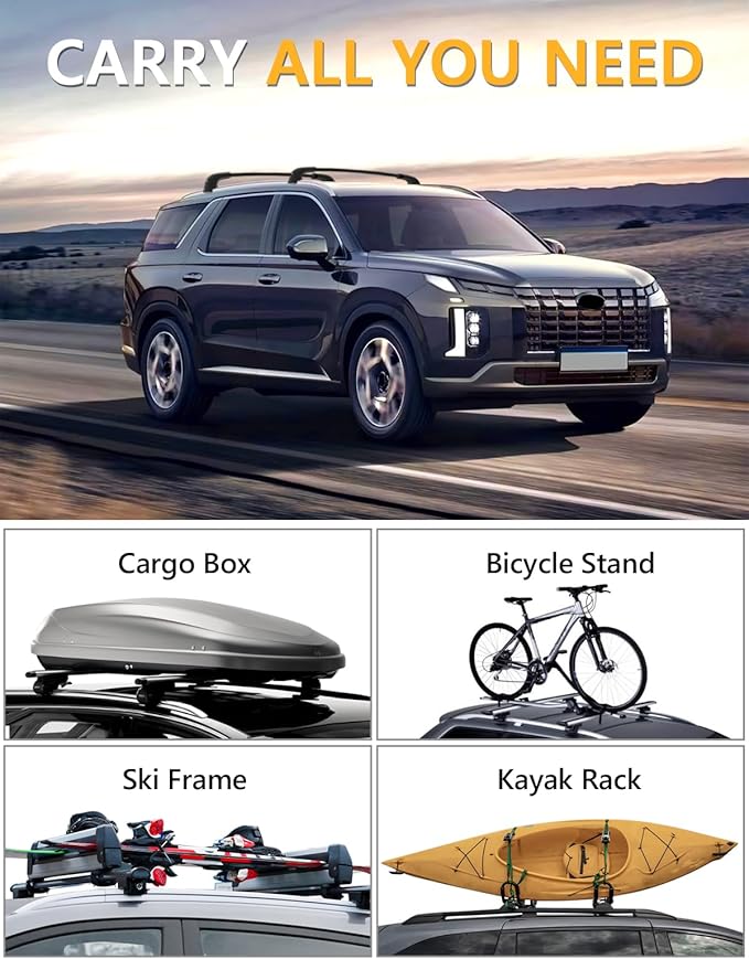 Tuyoung 300lbs Roof Rack Cross Bars Compatible with Hyundai Palisade 2019-2025 SE SEL XRT Limited Calligraphy, Lockable Heavy Duty Anti-Theft Aluminum Rails Crossbars Cargo Carrier Bag