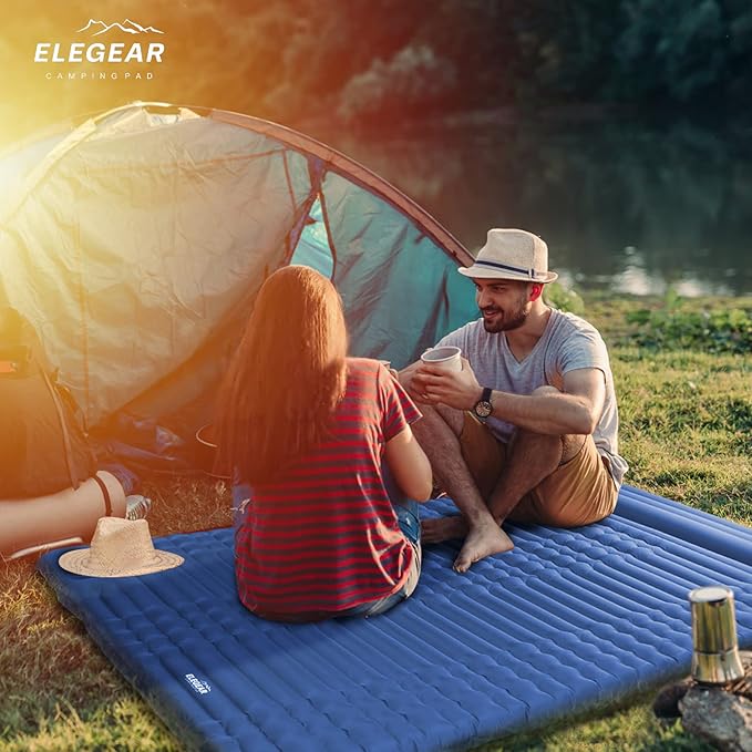 Elegear CumbreX™ Double Sleeping Pad for Camping, 4.7" Ultra-Thick Inflatable Camping Sleeping Pad 2 Person with Built-in Foot Pump, Portable Camping Sleeping Mat for Backpacking Hiking Tent, Full