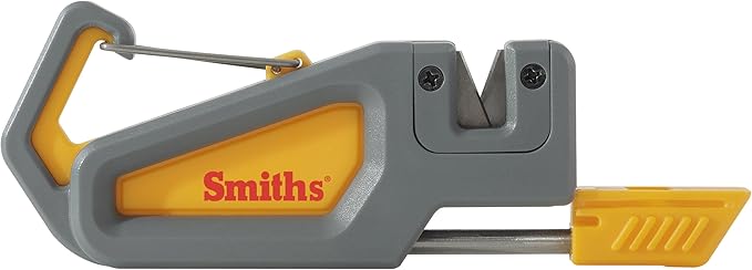 Smith's 50538 Pack Pal Sharpener and Fire Starter – Grey – Sharpener & Fire Starter – Carabiner & Whistle – Handheld, Compact, Lightweight, Multiuse – Survival Multitool – Camping, Hiking, Hunting