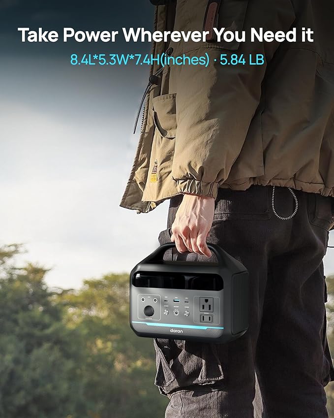 DARAN Portable Power Station 300W(600W Peak), 192Wh(60000mAh) LFP Battery, Solar Generator w/2 AC Outlets, USB-C PD 60W, LED Light, Power Bank for Camping, RV, Travel, Home Emergency(Solar Optional)