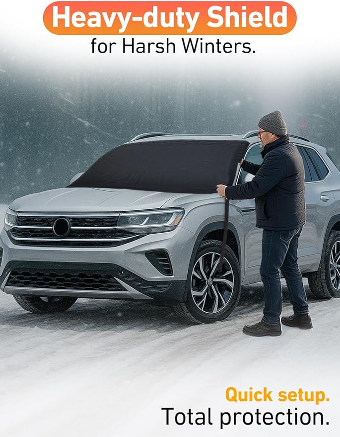 EcoNour Car Snow Cover Compatible for Volkswagen Tiguan | Windshield Cover for Ice and Snow with S-Hook Straps | Heavy-Duty 600D Oxford Winter Car Cover, Waterproof & Anti-Slip