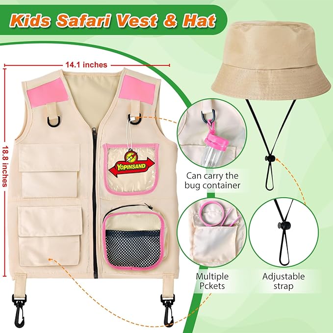 YOPINSAND Kids Explorer Kit & Bug Catcher Kit, Kids Camping Gear for Kids, Outdoor Exploration Set with Vest & Hat, Ideal Outdoor Camping Adventure Toys for Ages 3 4 5 6 7 8 Boys Girls