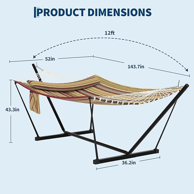 Garvee﻿ 2 Person Hammock with Stand for Outside, Double Hammock with Stand and Pillow, Max 450 Lbs Capacity with Balance Rope, Large Hammock for Outdoor Patio Backyard Poolside
