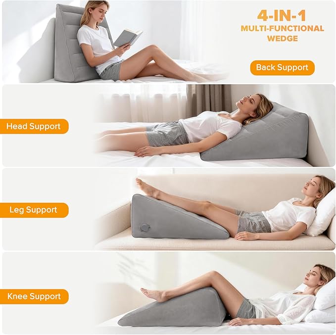 USHMA Inflatable Wedge Pillow for Traveling, 12 Inch Travel Bed Wedge for Headboard Triangle Pillow, Travel Wedge Pillow for Sleeping, Acid Reflux Relief, After Surgery, Back Pain Relief