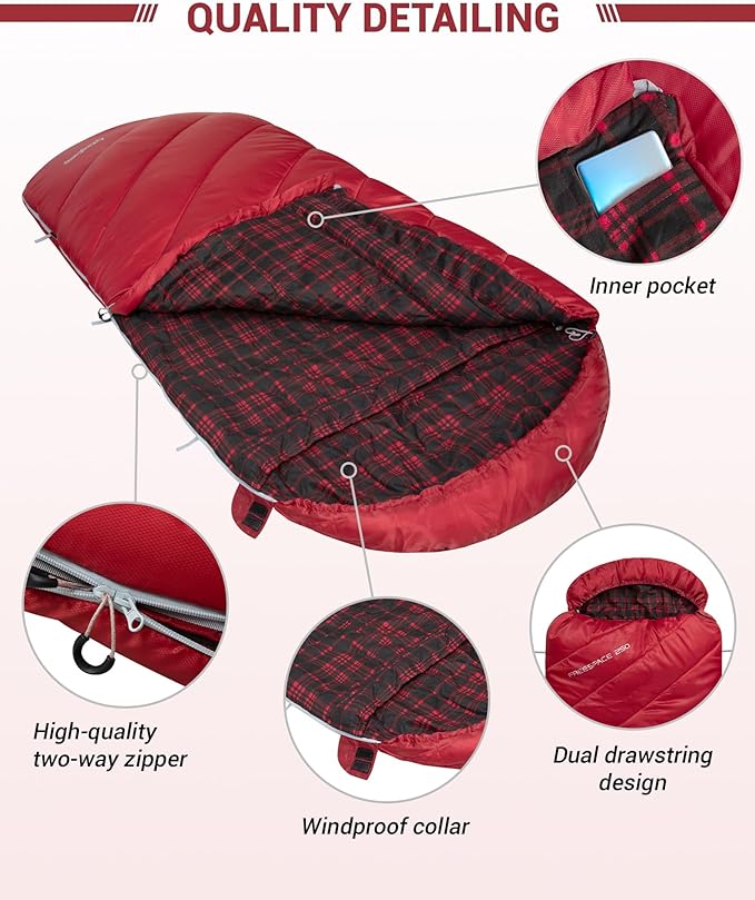 KingCamp Sleeping Bag for Adults, Cold Weather & Warm Extra Wide Big & Tall XL Portable Waterproof Flannel Sleeping Bags, Essentials Gear Accessories for Camping Backpacking Hiking Indoor & Outdoor