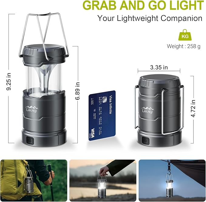 LETMY LED Camping Lantern for Power Outages, 3 Color Modes & Dimmable Battery Powered Lantern, IP65 Waterproof & Collapsible, Lanterns Flashlight Survival Kits for Emergency Hurricane Hiking, 4 Pack