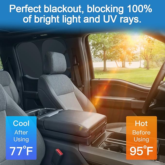 XCBYT 2015-2023 Ford F150 Window Shades Full Car Window Covers with 6 Layers Thickened 100% Sun UV Blackout Car Privacy Curtains for Breastfeeding Napping Dressing Camping 6 Pack F150 Accessories