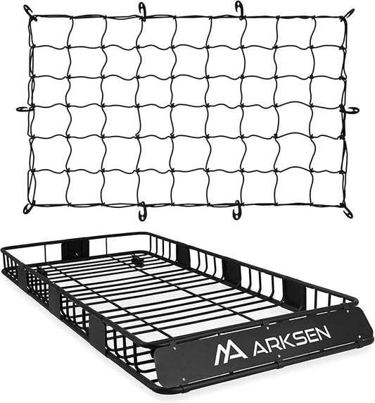 ARKSEN 84" x 39" x 6" Roof Rack Basket with Extension & Cargo Net, 150 lb Heavy-Duty Steel Cargo Carrier, Fits Crossbars up to 1.38" Thick, for SUV & Pickup Truck