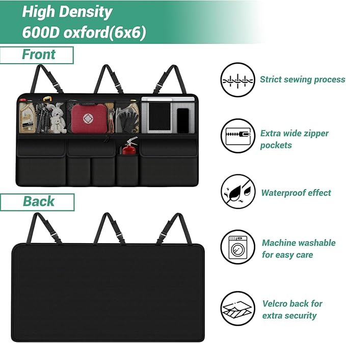 Hanging Car Trunk Organizer Fit For Honda CR-V Foldable Large Capacity 41.3x20 inch Backseat Trunk Organizers Storage, Car Accessories Interior, with Multi Pockets Black