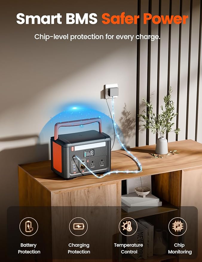 Portable Power Station 600W (1200W Surge), 299Wh Small Lightweight Portable Power for Camping & Spring Outdoor Use, Battery Backup Safe for Indoor Blackouts, 2 AC Outlet, 140W USB-C Fast Charging