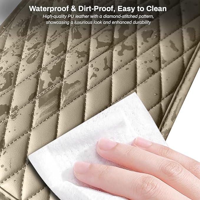 Car Center Console Cover, Upgraded Microfiber Leather Car Arm Rest Cover with 2 Storage Bags, Universal Armrest Cover for Car Storage Box Car Interior Accessories Protector for Most Vehicle-Beige