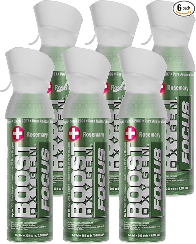 Boost Oxygen Medium Focus Rosemary Aroma 5L Canister | Respiratory Support for Aerobic Recovery, Altitude, Performance & Health (6 Pack)