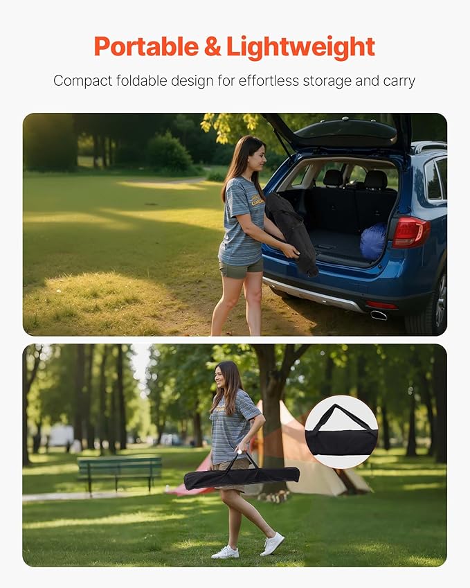 VEVOR Folding Camping Table, Portable Roll Up Side Tables, Lightweight Aluminum Beach Table for Outdoor BBQ Tailgating Picnic, Travel (47 inch-Black)