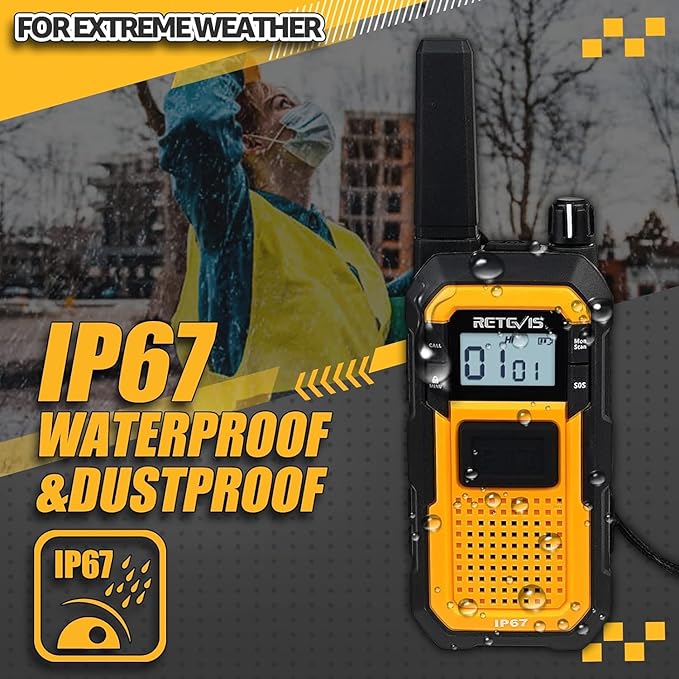 Retevis RB48 Walkie Talkies for Adults, Mil-Standards 810H, Waterproof Two Way Radio with G-Type Earpiece, 2-Meter Dropproof, VOX, Vibration Reminder, Emergency Alert, for Construction Site(6 Pack)