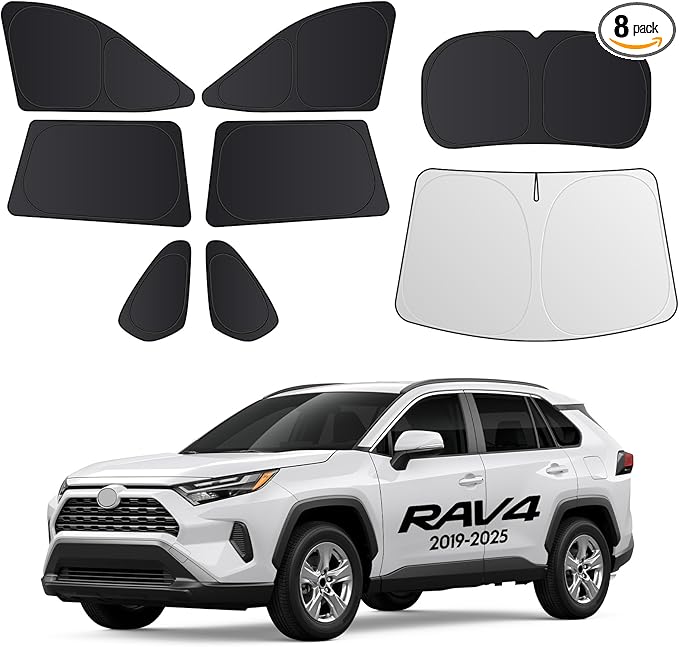 Wigoo 2026 Upgrade 8PCS Full Set Window Sunshade for Toyota RAV4 2019-2025 [7-Layer Cooler & Blacker, Ice-Crystal Tech] with Windshield for Sun Block, Baby, Camping, Privacy Napping, Relax