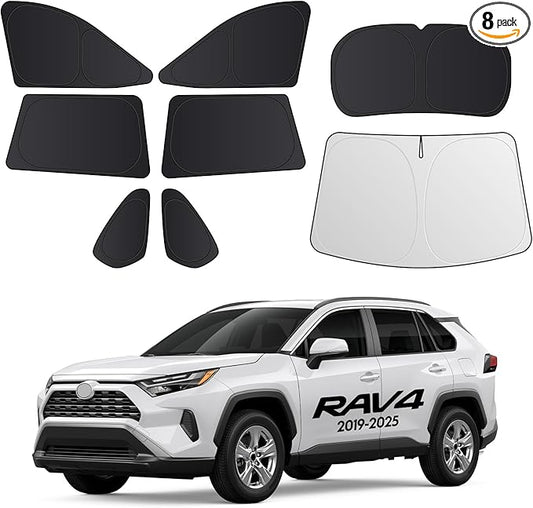 Wigoo 2026 Upgrade 8PCS Full Set Window Sunshade for Toyota RAV4 2019-2025 [7-Layer Cooler & Blacker, Ice-Crystal Tech] with Windshield for Sun Block, Baby, Camping, Privacy Napping, Relax