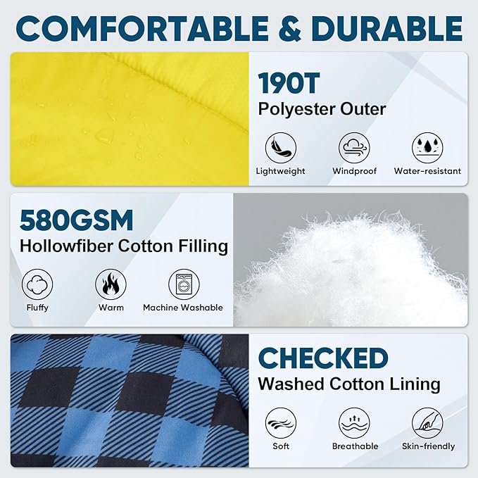 PTEROMY Sleeping Bags for Adults, Lightweight and Machine Washable, Water Resistant Backpacking Camping Sleeping Bag for Warm Cold Weather, Camping Essentials for Hiking Travel