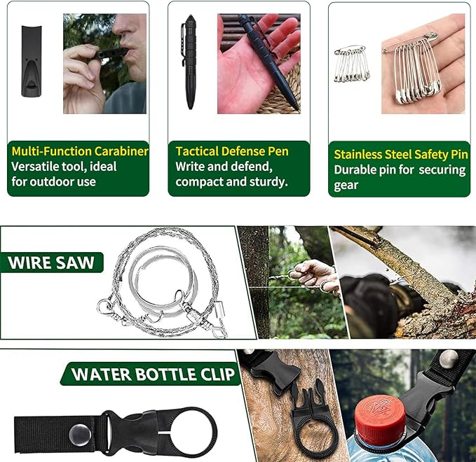 Survival Kit for Teen Men Dad Husband, 24 in 1 Emergency Survival Gear and Equipment, Tactical Tools for Outdoor Camping Fishing Hunting Adventure, Cool Birthday Idea