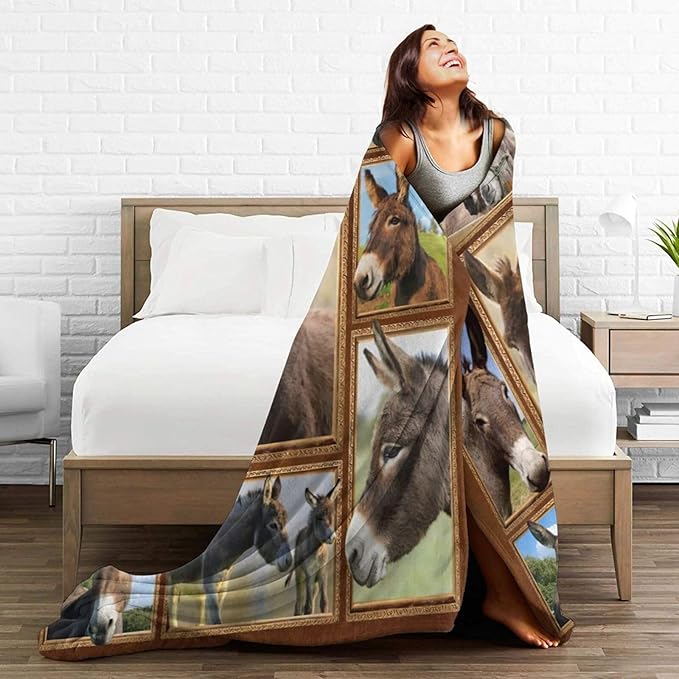 Donkey Blanket Soft Cozy Cute Donkey Flannel Fleece Throw Blanket Farm Animal Donkey Bedding Stuff Decor Warm Lightweight Plush Blanket Gifts for Lover Girls Boys Women Adults 60"x80"