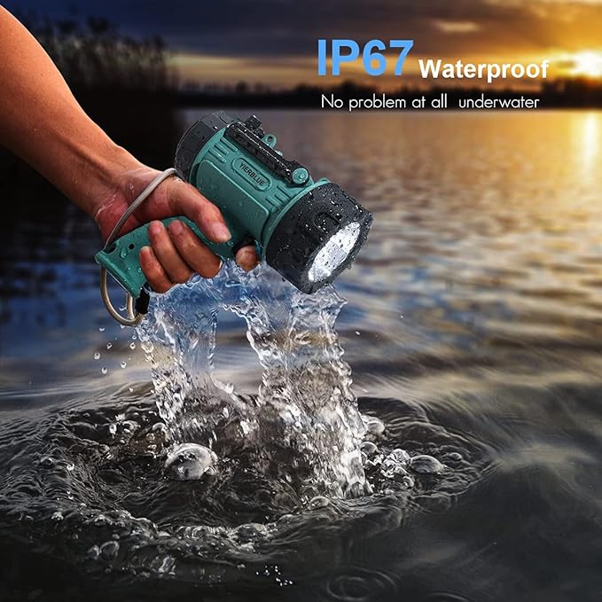 YIERBLUE Rechargeable Spotlight, Super Bright 1000,000 High Lumen LED IP67 Waterproof Handheld Spotlight Long Lasting Large Flashlight Searchlight with Detachable Red Light Filter