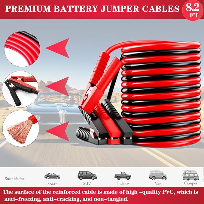 LIANXIN Car Roadside Emergency Kit, with Jumper Cables Automotive Kit,Car Safety Roadside Assistance Kit Headlamp,Tow Straps, Multi-Function Blades, Rainwear, Gloves.Blue