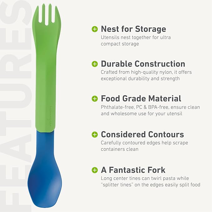 humangear GoBites Duo - Travel Silverware, Full Size Portable Fork & Spoon, Reusable Utensil Set, PC and BPA-free, Food-Safe, ﻿Extended - 9.1” X 1.6”