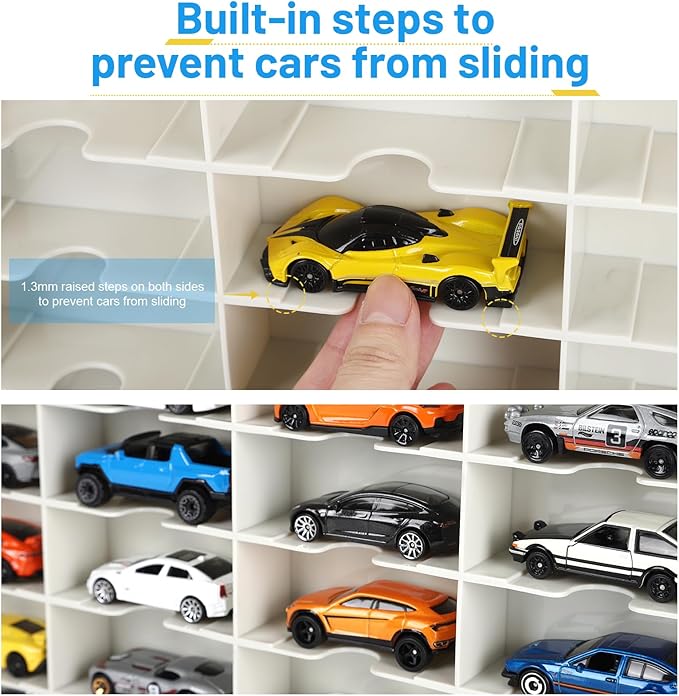 Saichotoy Storage Case for Hot Wheels - Carrying Display Case for 1/64 Scale Toy Cars, 48-Slot Double-Sided Transparent Organizer with Built-in Steps Prevent Sliding & Adjustable Dividers