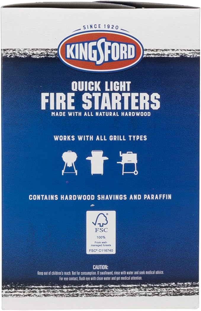 Kingsford Quick Light Fire Starter Rolls, All Natural Hardwood with Paraffin, Water Resistant and Easy Lighting for Charcoal, Pellet Grills, Smokers, Campfires, Outdoor Fireplaces, 32 Count - 24 Pack