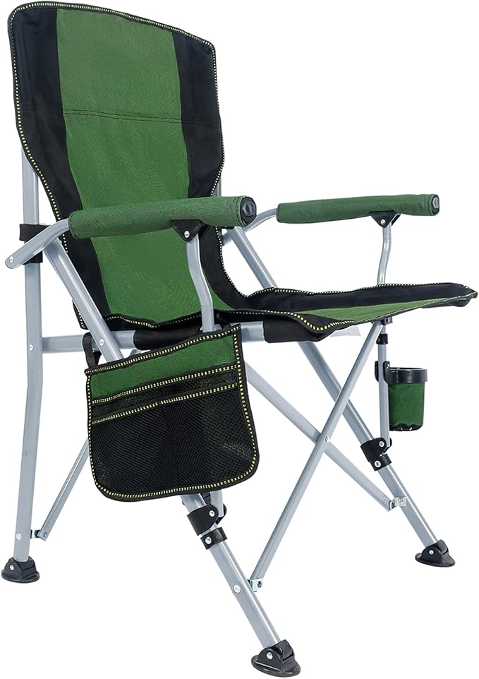 Lamberia Camping Chair for Adults, Heavy Duty 330lbs Capacity Folding Chairs for Outdoor, 600D Oxford Mesh High Back Camping Chairs with Arm Rest Cup Holder and Portable Carrying Bag(Green)