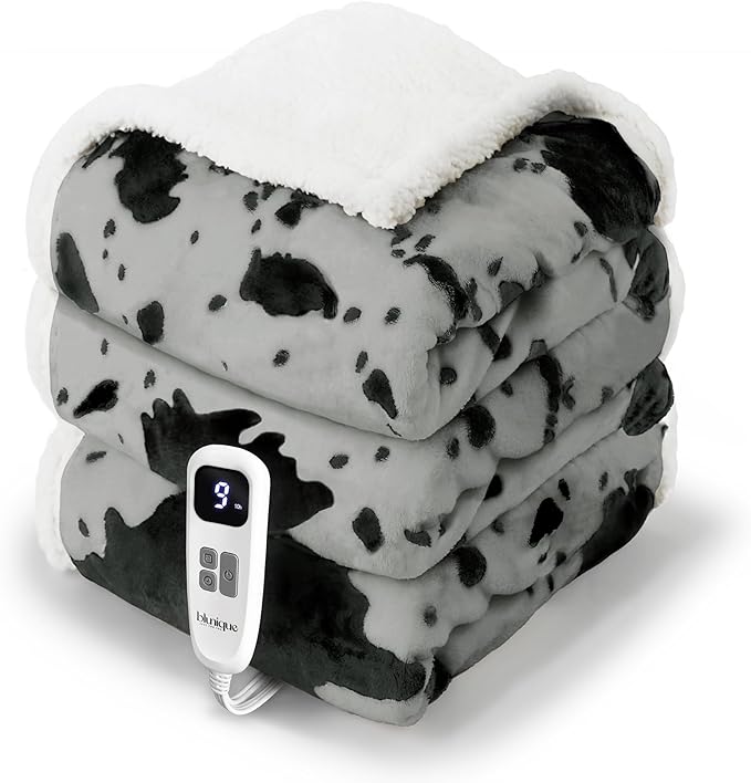 Heated Blanket Twin Blanket - Fast Heating Electric Blanket, Soft Flannel Heated Twin with 4 Time Settings,10 Heating Settings, Warm Gifts for Women & Mom & Grandma(62"x84"Cow Print Grey)