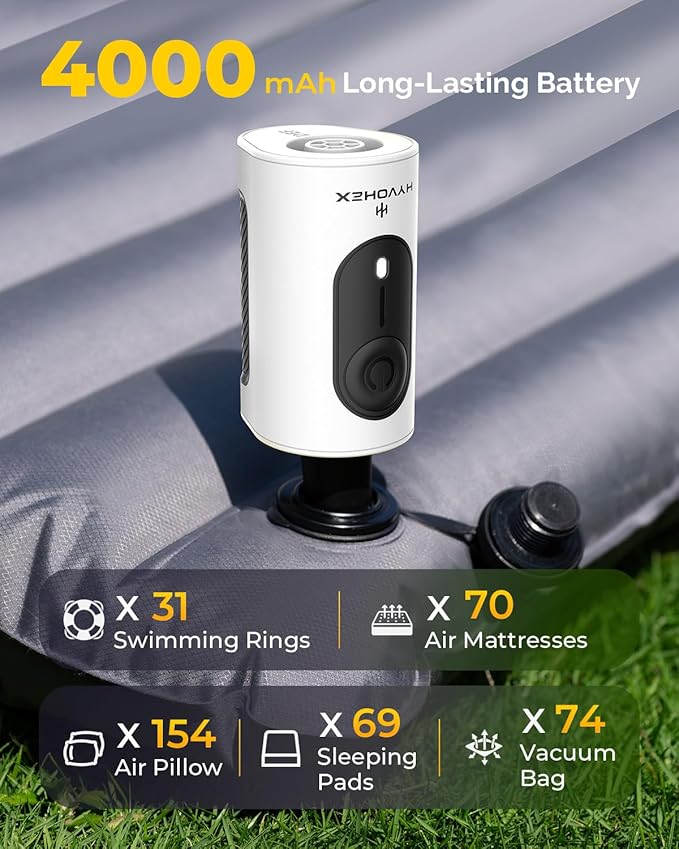 Portable Air Pump for Inflatables, 4000mAh Ultra Fast Air Mattress Pump with Advanced Heat Dissipation, 3 Nozzles Electric Air Pump Inflate Deflate for Sleeping Pads, Pool Floats
