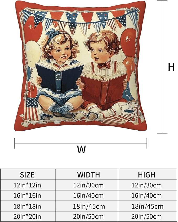 4th of July Patriotic Vintage Throw Pillow Covers 18 X 18 Inch Set of 4 Decorative Cushion Cover Home Decor for Sofa Chair Couch Bedroom Living Room
