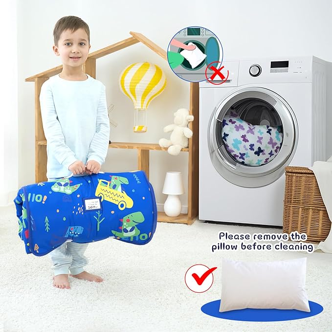 UOMNY Toddler Nap Mat for Boys-Dinosaur Nap Mats with Pillow,Boys Girls Sleep Mat for Preschool Kindergarten 53 x 22 inches