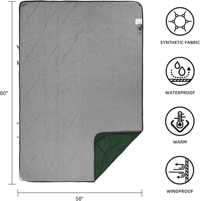 Large Outdoor Waterproof Blanket Extra Thick Fleece Stadium Blanket for Camping, Car, Pet, Picnics - Windproof, Wearable, Machine Washable 80" x 58" (Green)