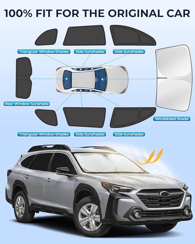 Car Window Shades for Subaru Outback 2020-2025, 8pcs Privacy Sun Shade Set for Front Windshield Side and Rear Windows, Full Window Covers Keeps Vehicle Cool for Camping Napping