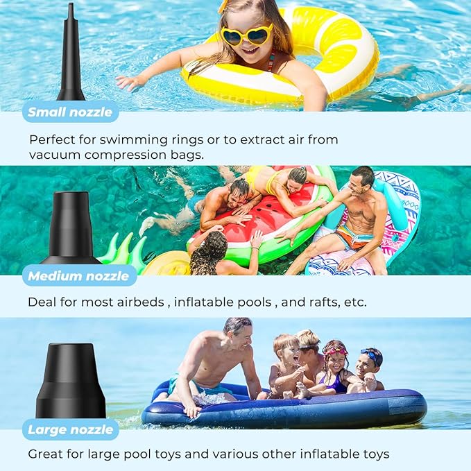 Dr.Meter Air Pump for Inflatables, 4000mAh Rechargeable Air Mattress Pump with 3 Nozzles, Quick-Fill Inflator Deflator Portable Air Pump for Inflatable Pool Floats Raft Bed Boat