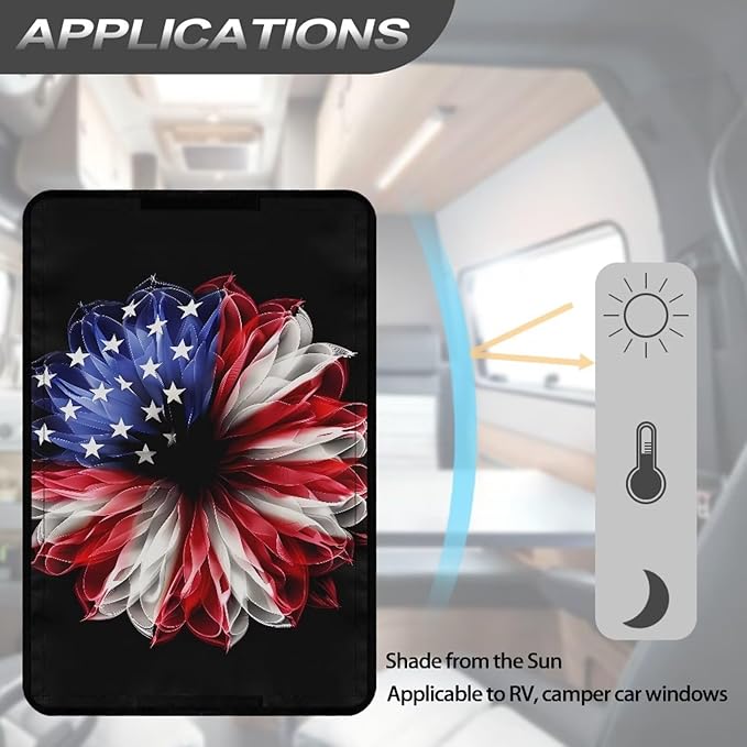 American Flag Flower RV Door Window Shade Cover, RV Door Window UV Protective Cover, Foldable Travel Trailer Motorhome Rv Screen Door Protector, RV Accessories for Inside