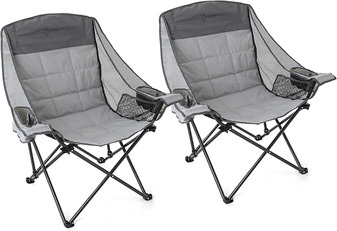 ARROWHEAD OUTDOOR 2-Pack Oversized Folding Camp Chair w/Adjustable Double Sized Cup Holder, Mesh Sides, Inner Pockets, Carry Bag, 300 LBS Weight Capacity